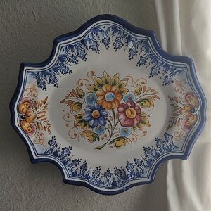 Talavera Espana Platter Wall Plate Blue Yellow Beautiful